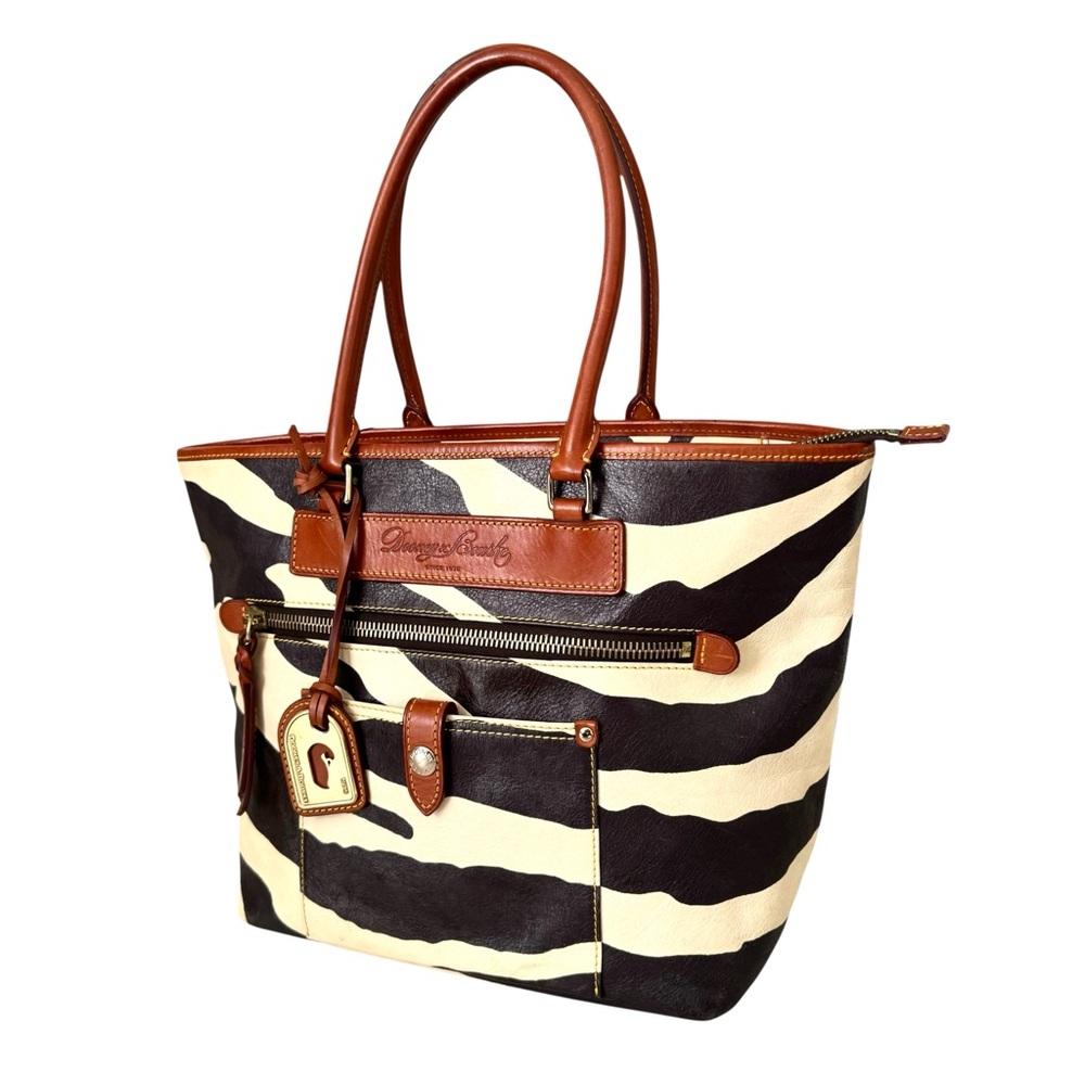 Dooney & Bourke Large Shoulder Bag Zebra Print Vachetta Leather Tote - Picture 4 of 17